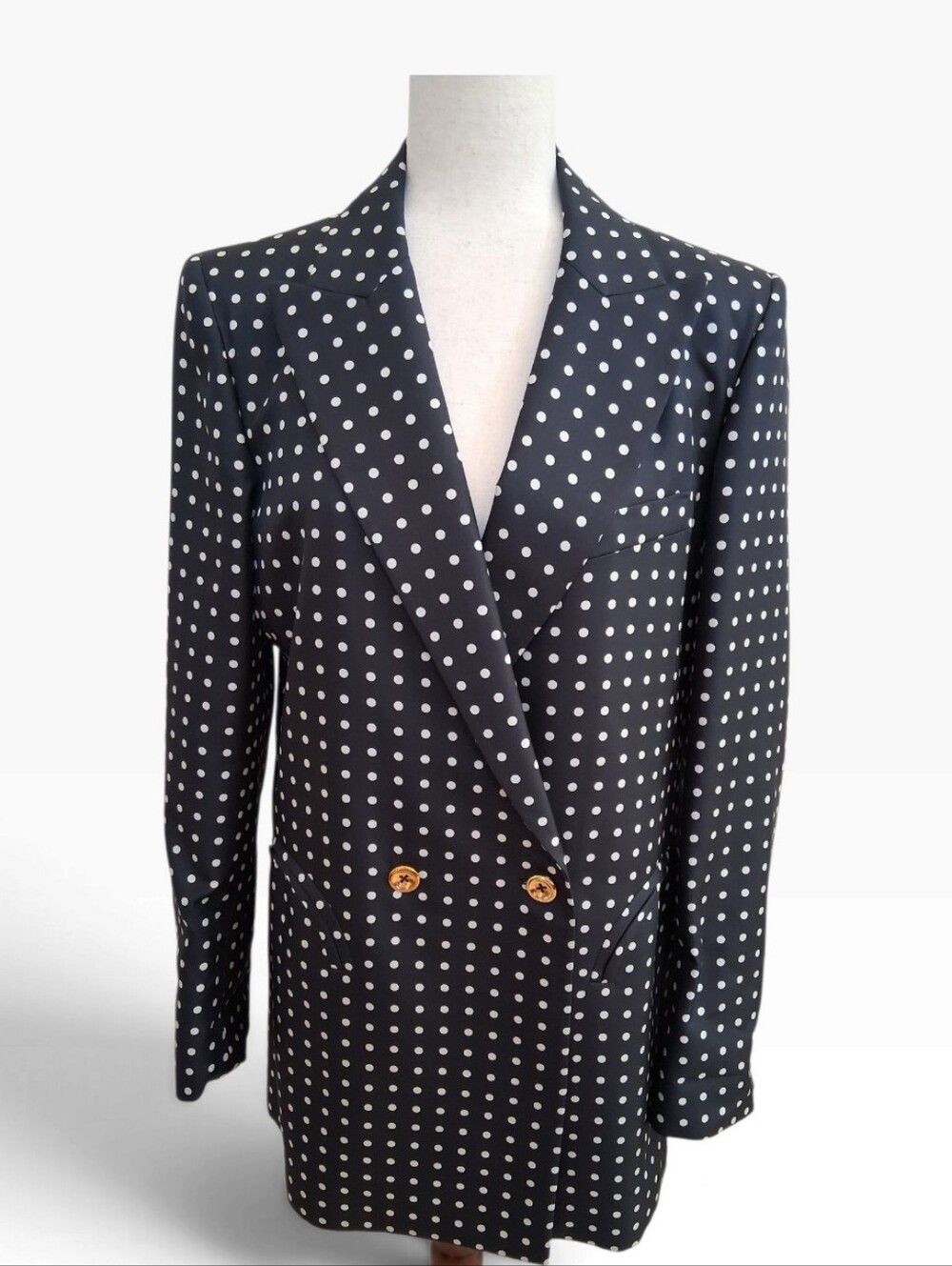 BLAZE MILANO Barneys NY Silk Polka Dot Blazer Jacket US 10 IT IV Navy Blue Gold